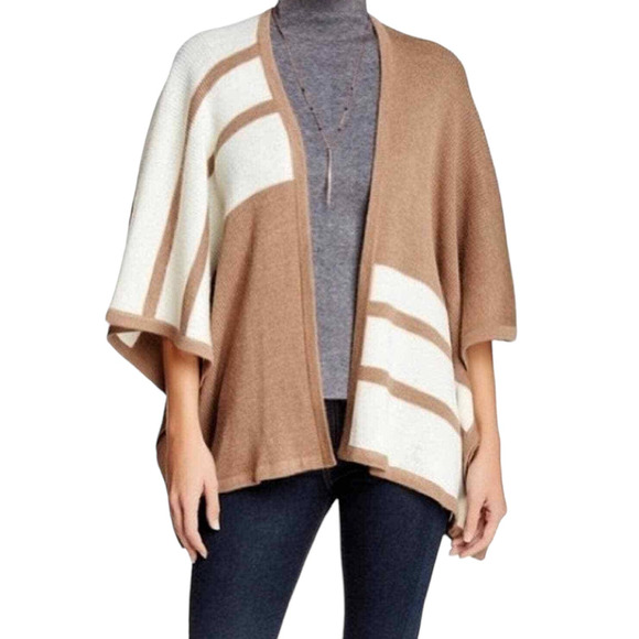 Brochu Walker Womens Sz OS Alpaca Blend Poncho Kimono Brown Sweater Striped - Picture 1 of 10